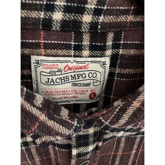 Flannel Mens Shirt L Brown Plaid Jachs Outdoors Workweqr Winter - Picture 2 of 5
